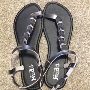 Black and Silver Mudd Sandals